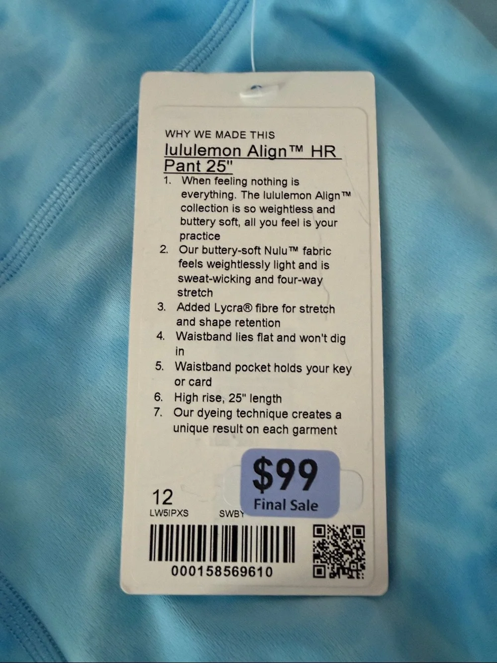 Lululemon - Align  High Rise Pant 25” - Size 12 - NWT
